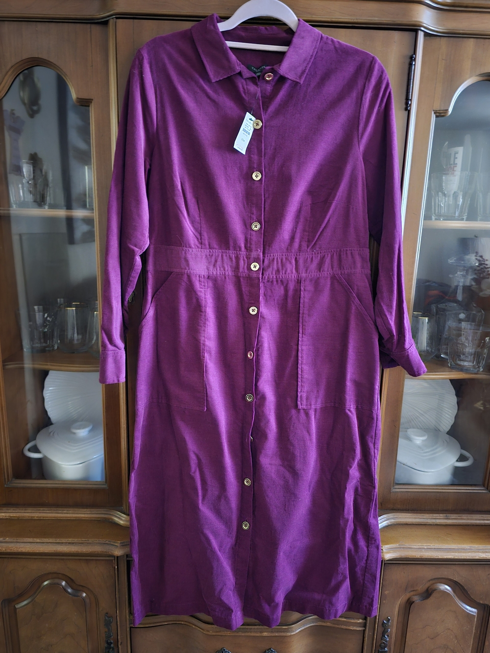 Talbots Long Sleeve Button-Front Dress in Plum. Size 10p - Picture 1 of 3